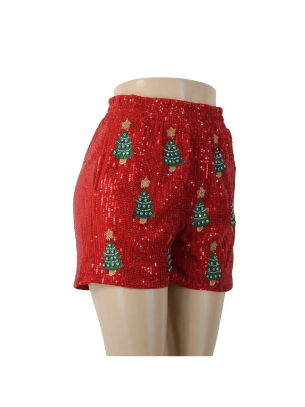 Why Dress Shorts NEW $68 Sz S x 2.5 Red Multi Color Rhinestones Xmas Tree Poly